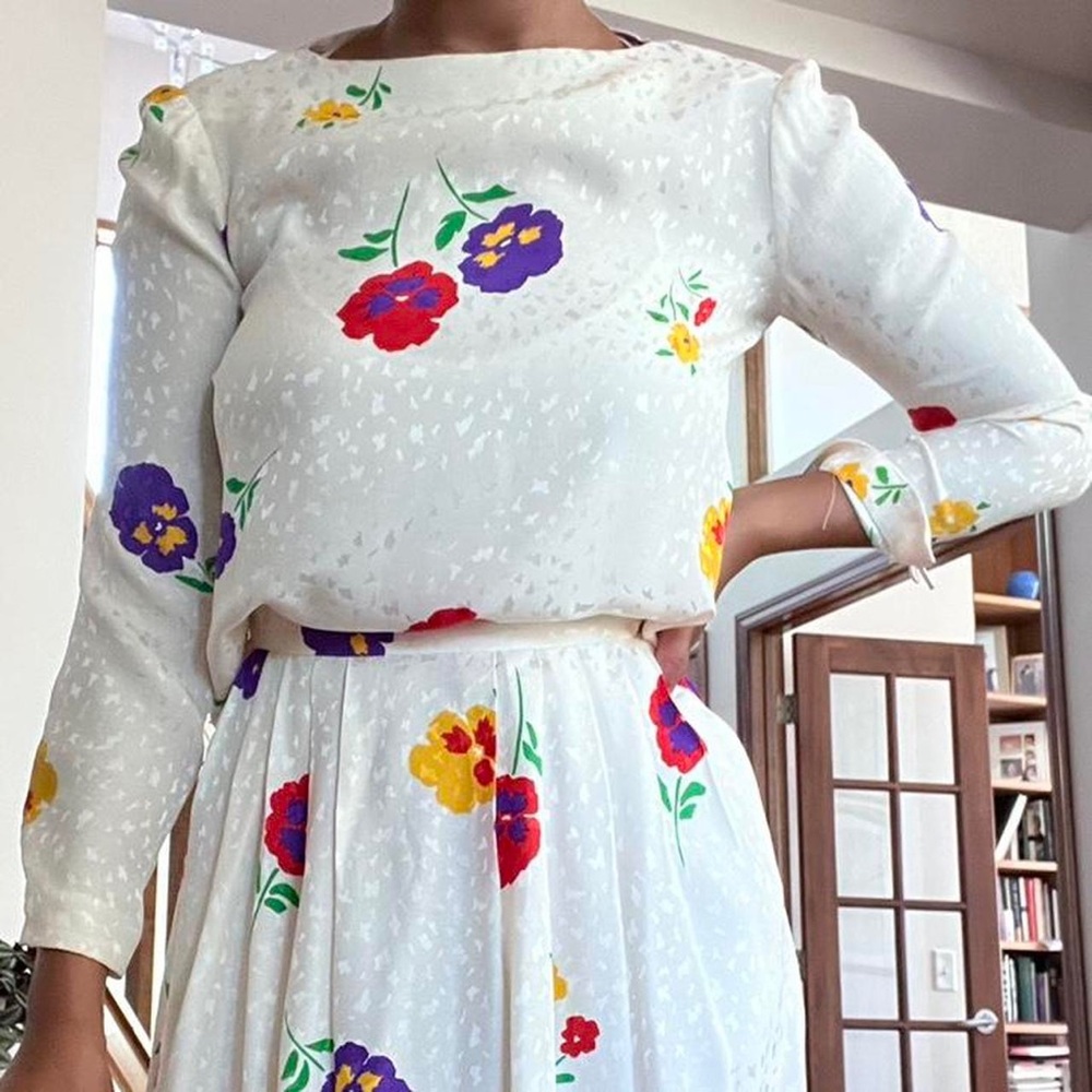 Silk cream floral blouse